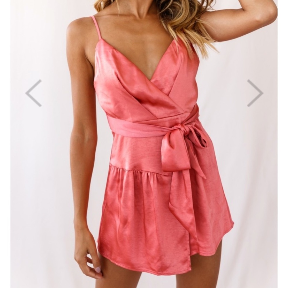 SELFIE LESLIE Aretha Wrap Front Skort Romper Rust